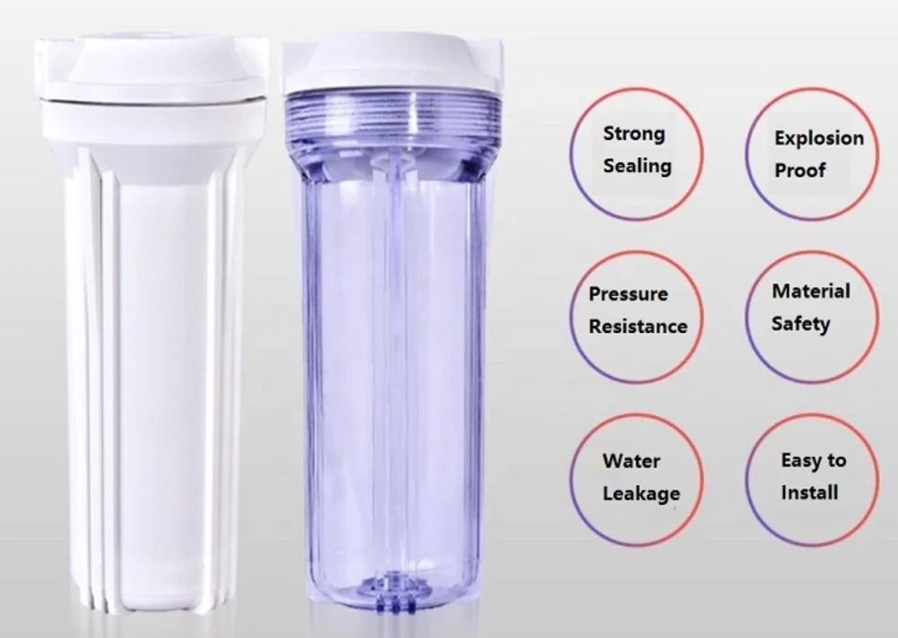 Белый пластиковый осадочный прозрачный корпус фильтра для воды 10 дюймов