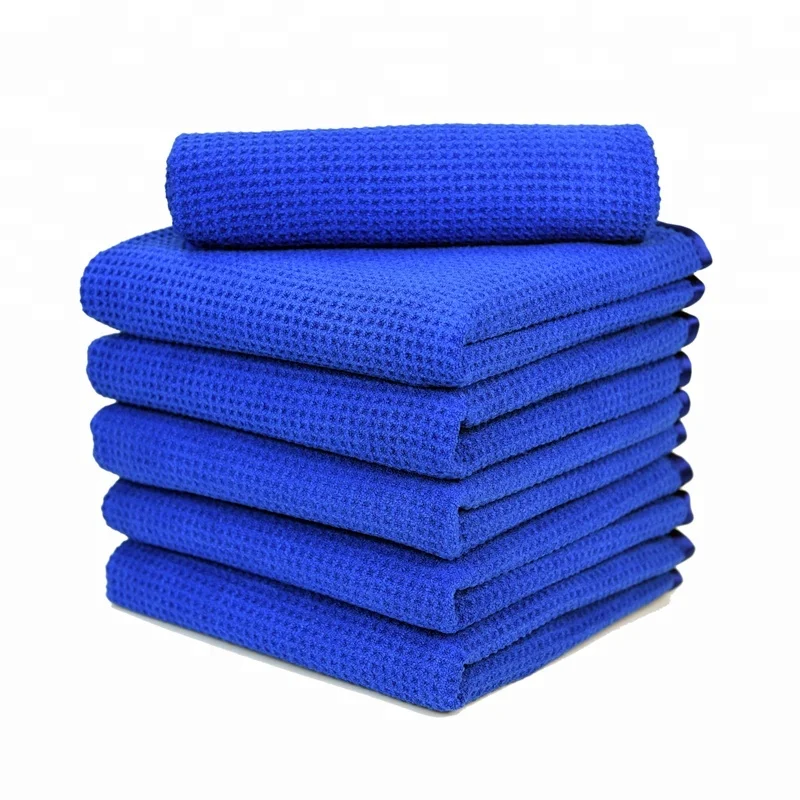 Manufacturer Microfibre Towels Car Wash Cleaning Cloths Blue Waffle Kitchen Dish Washing Towel In Stock