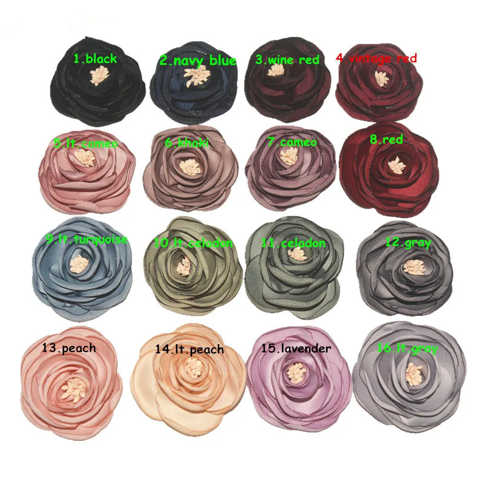 Antique Color Burned Satin Flower with Stamen Rolled Chiffon Rose Chic Headwear Hair decoration