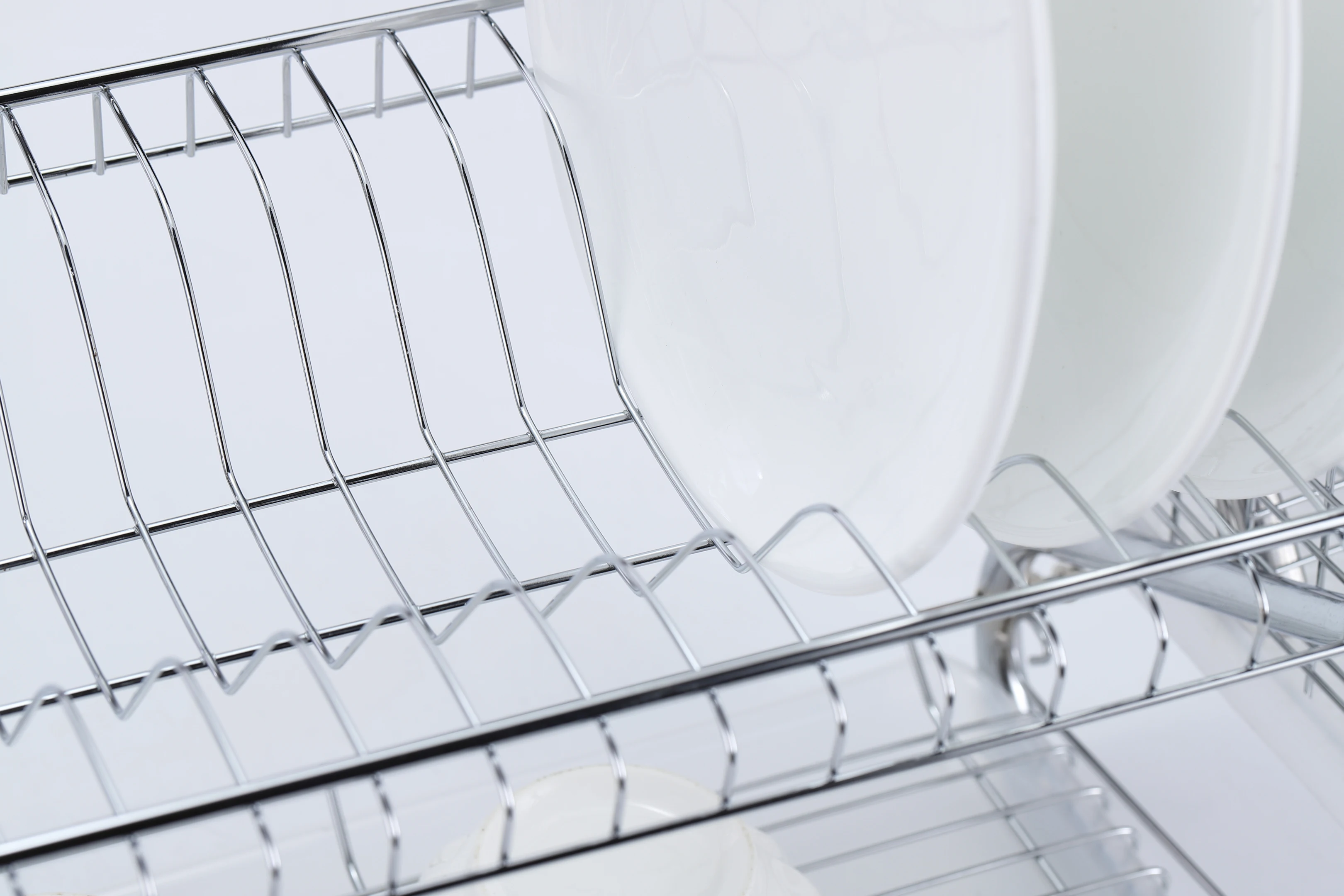 
S-shaped two-layer chrome-plated dish rack kitchen dish drying rack with drainboard 