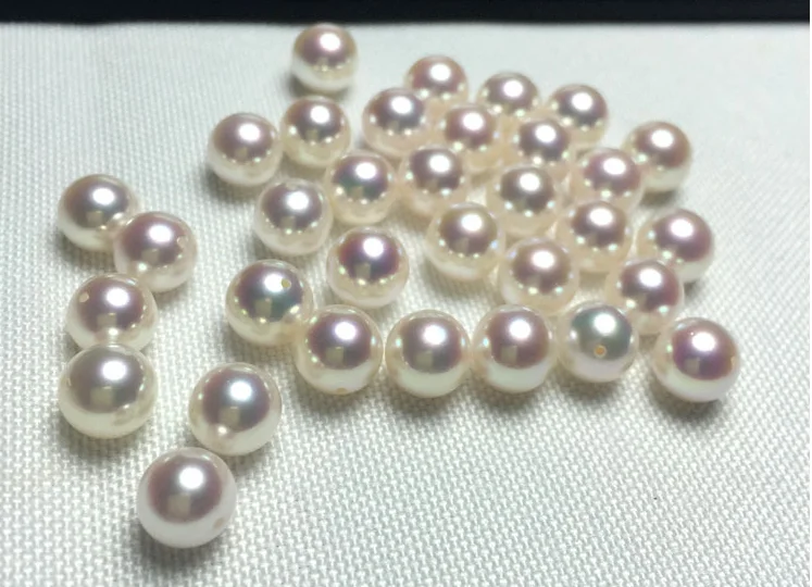 Japanese 7-7.5mm 3A real akoya natural wholesale round pearl half drilled pearl loose pearls akoya
