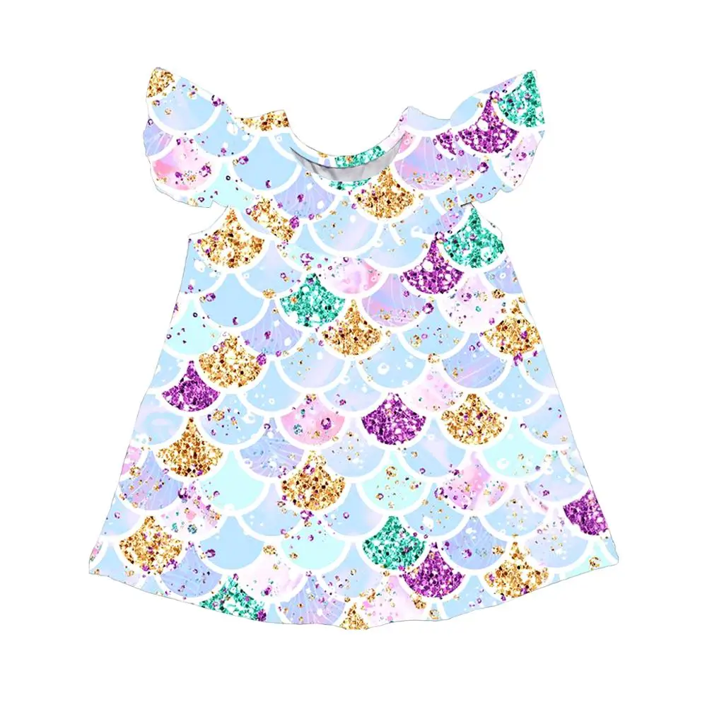
2019 Hot sale custom baby clothes fish scales pattern design girl milk silk boutique dress 