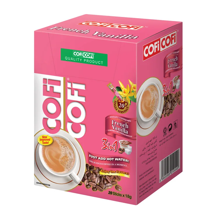 
High Quality COFI COFI Brands 3 in 1 French Vanilla 20 Sticks x 18g Instant Coffee Powder 