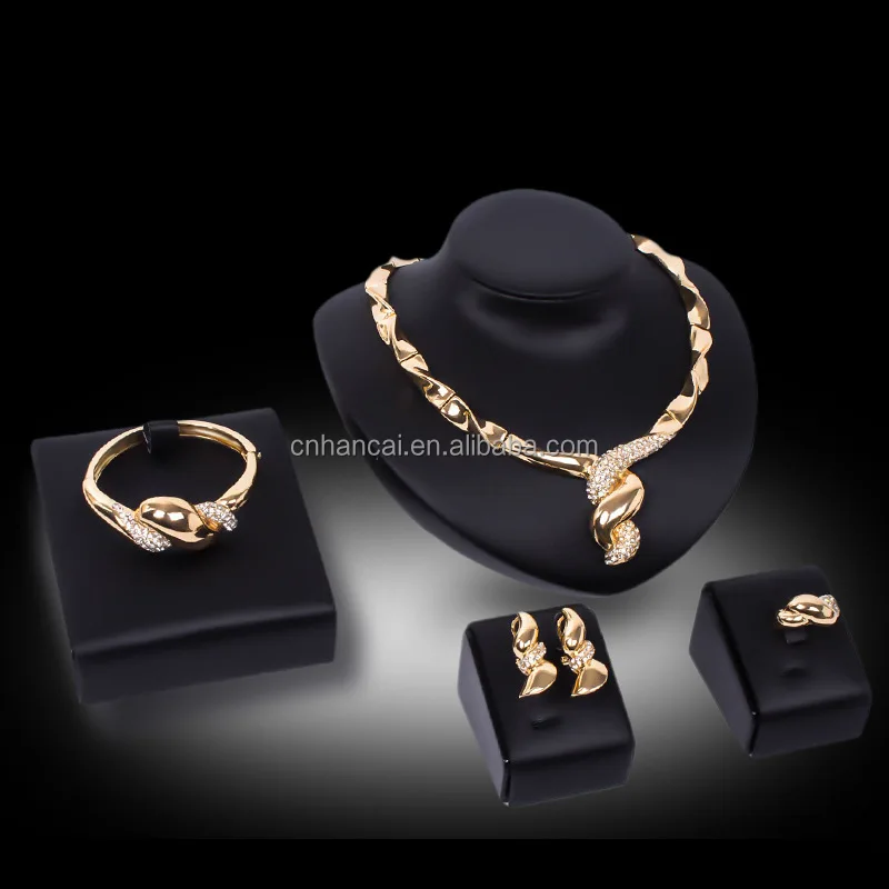 Simple Crystal Ball Bridal Jewelry Sets Dubai Gold Color Plated fashion Wedding Jewelry Necklace Bracelet Earrings Ring Sets