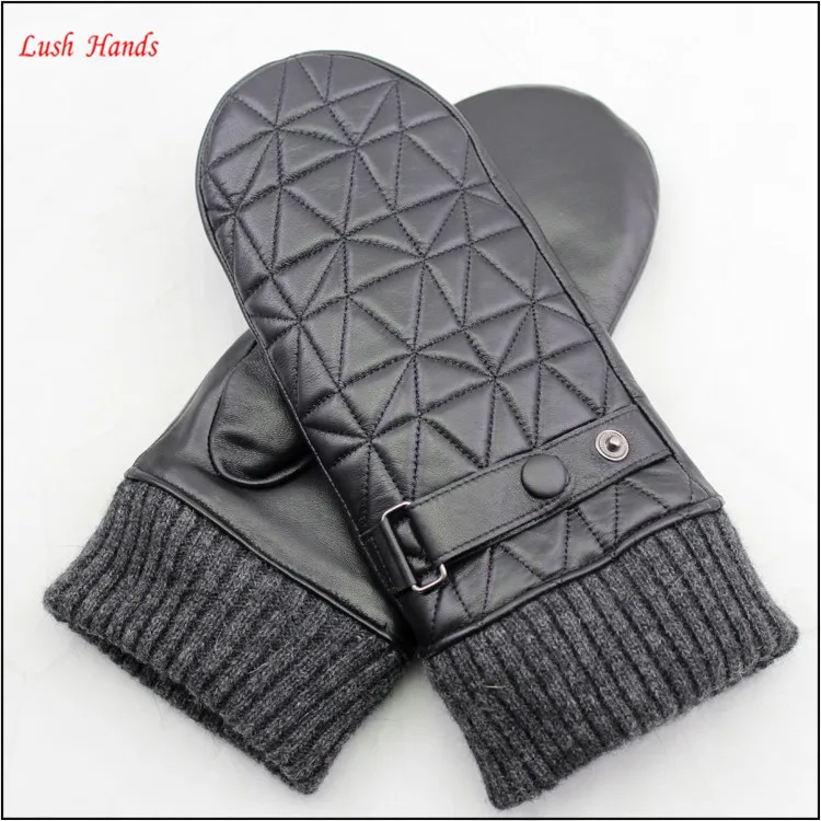 
women fashion rabbit fur lining embroidery mitten leather gloves 