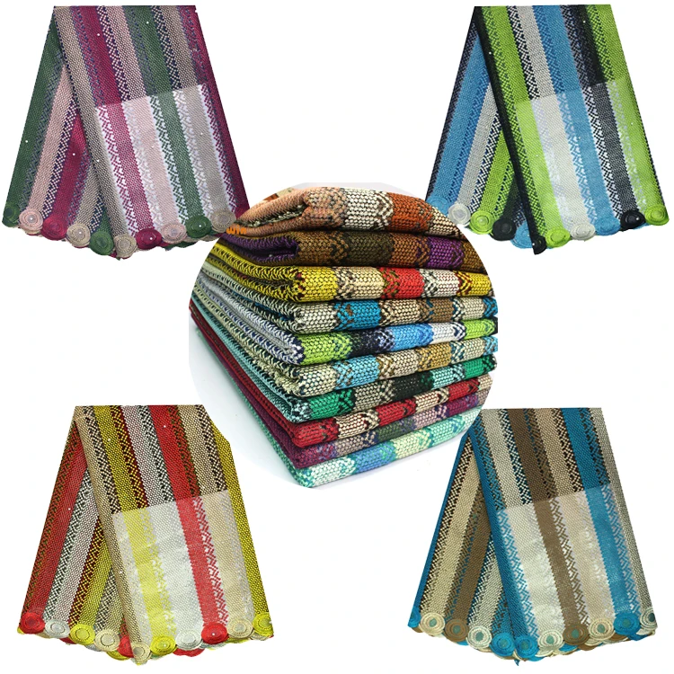 Stripe Mixed Color Style african french lace embroidered tulle fabric
