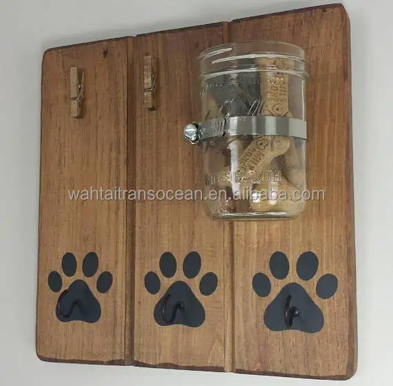 Wood Paw Print Dog Treat, Leash Wall Rack and Picture Holder Home Decor