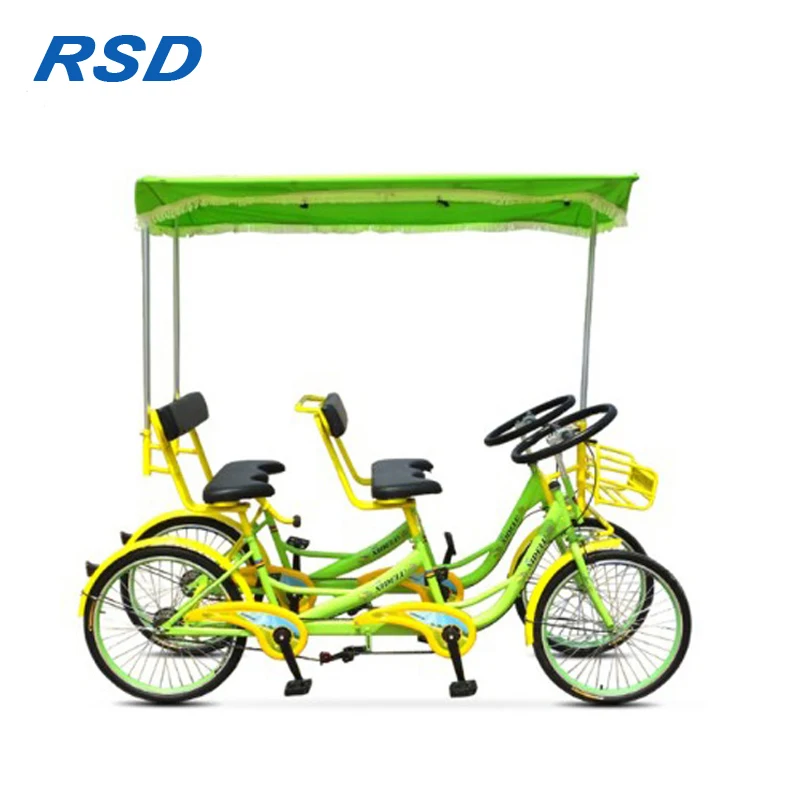 Fashion 4 seat quadricycle 4 person surrey bike/park rental sightseeing bike/24 inch tandem bikes
