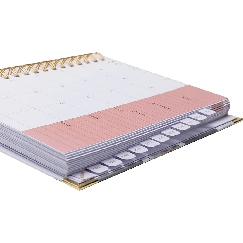 Professional design hardcover gold wire custom journal diary notebook printing