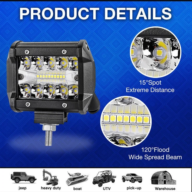 
4' 60W Motorcycle Lighting System LED Driving Fog Light Auto Lighting Offroad Truck &nbsp;Led Spot Light &nbsp;Pods 4inch Triple Row Spot Flood Combo Beam 3 rows 4'' 60W LED Driving Work Fog Light Bar