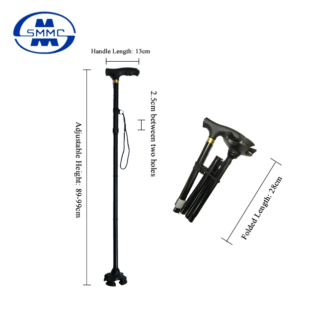 
5-section folding Aluminum Adjustable walking cane stick with rotatable tip for elderly 