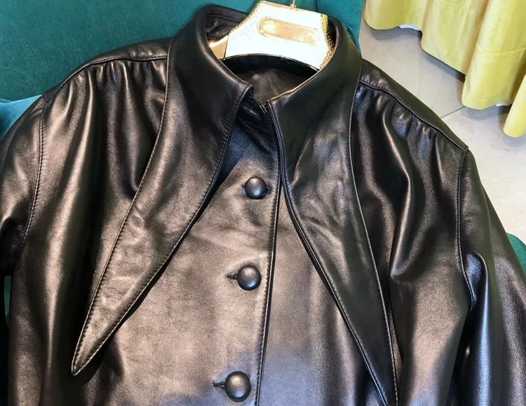 Korean Style Girls Real Lambskin Leather Shirt Spring Unique High Street Design Leather Blouse Ladies Leather Short Jacket