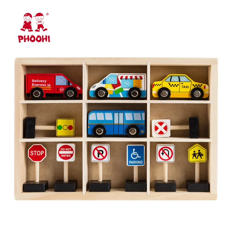 New Arrival Wholesale Children Educational Traffic Sign Small Wooden Car Toy For Kids