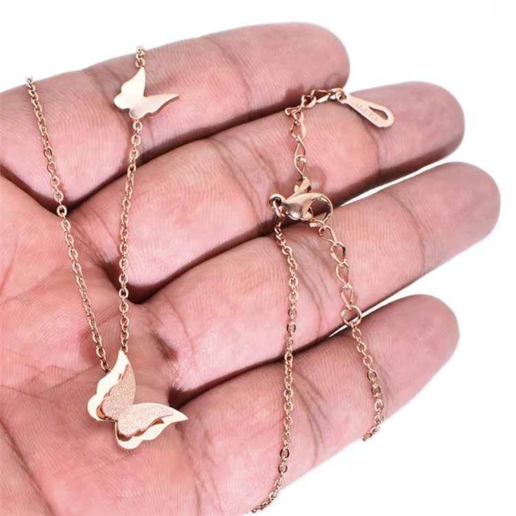 
High Quality Rose Gold Silver Elegant Butterfly Mom Gifts Pendant Necklace Choker Stainless Steel Engagement for Women Girls 