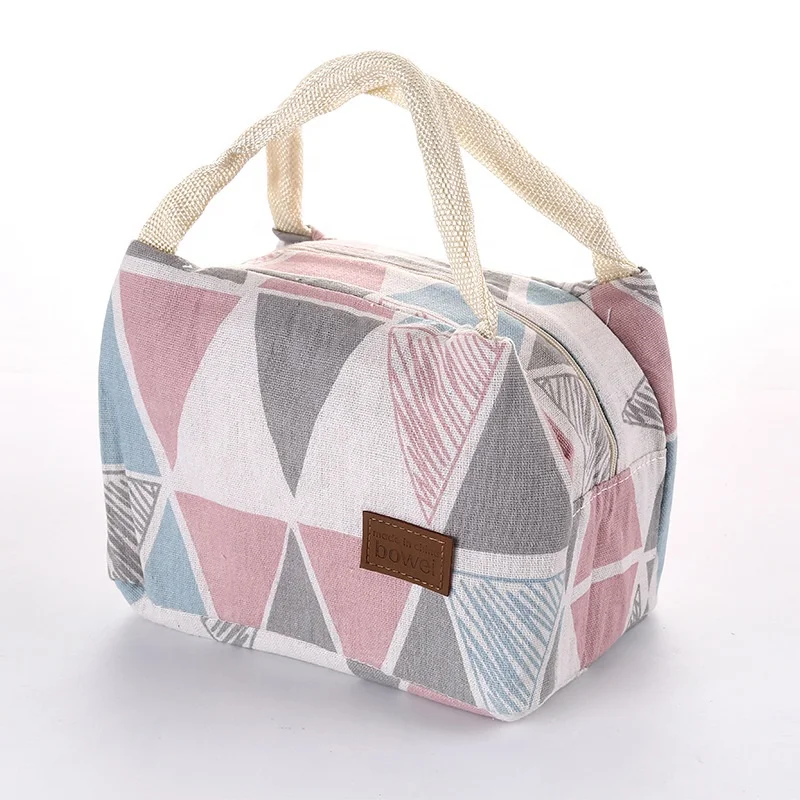 Simple Striped Cloth Art Aluminum Foil Delivery Bento Insulated Portable Lunch With Zipper Lunch Box Bag