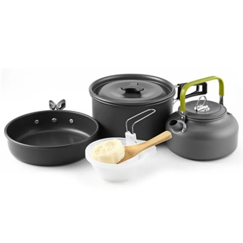 
Anodized aluminum non-stick camping pot outdoor camping mess kit with tea pot for 2-3 people 