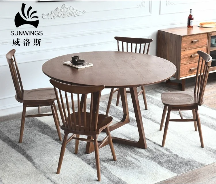 European Nordic Dining Room Furniture Dining Table Set Modern Home Furniture Traditional Chairs Design Round Wooden with 4 6