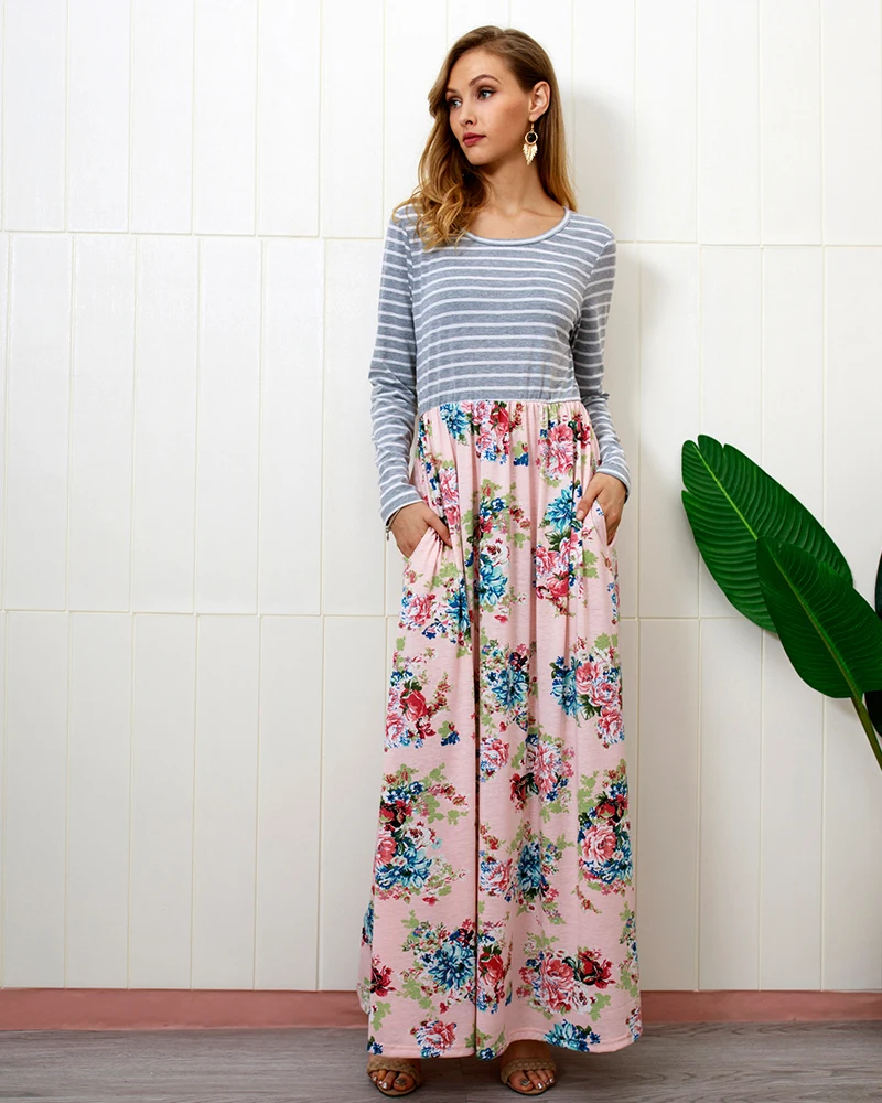 Wholesale 2018 fashion sexy ladies O-neck long sleeve Women Dresses (C18381)