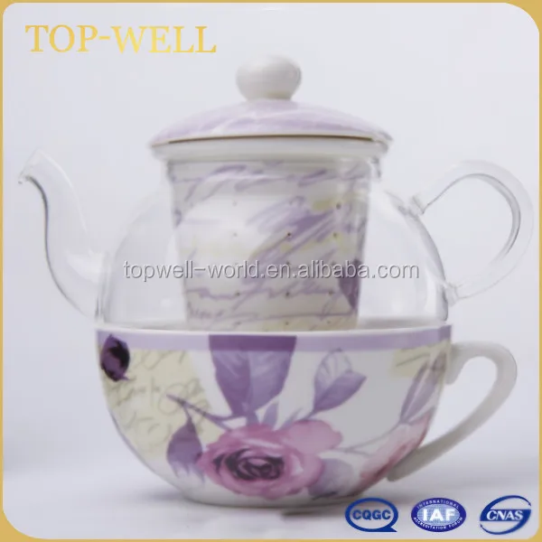 Pretty design glass teapot set tea cup set with glass tea cup and glass teapot