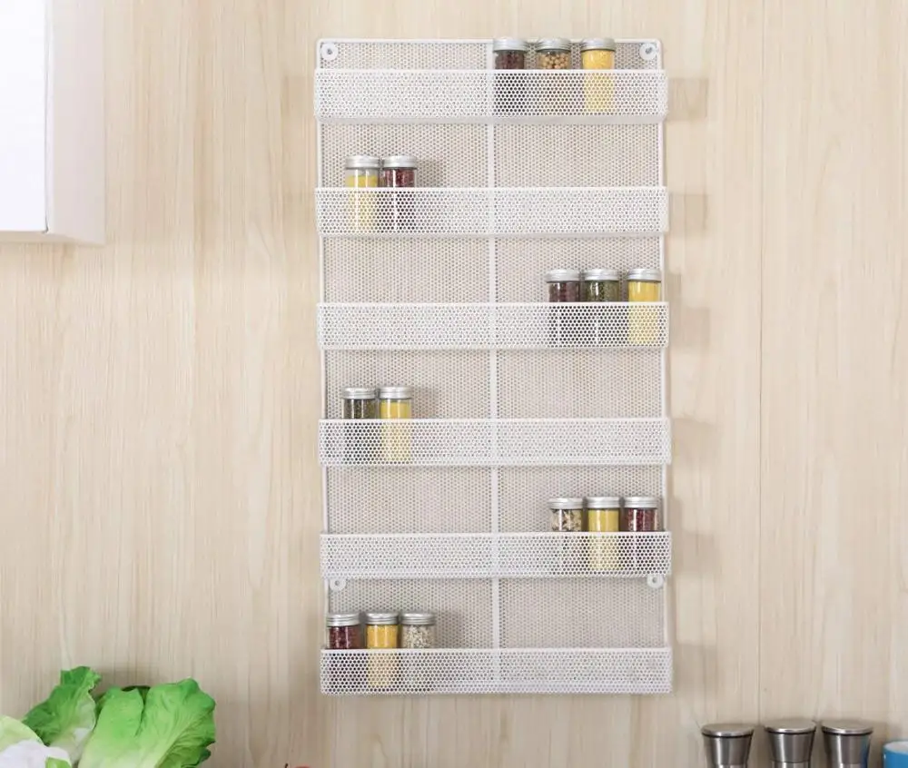 Easypag 6 Tier Wall Mounted Spice Rack Organizer Kitchen Spice Storage Shelf  Sturdy Punching Net Spice Rack