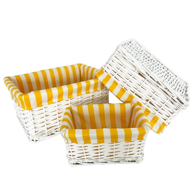 
Hot selling white wicker woven square baby gift storage basket 