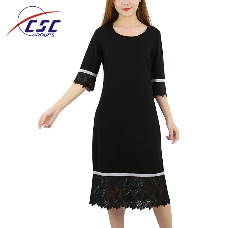Guangzhou wholesale clothing fall knit fashion ladies black half sleeve lace dress