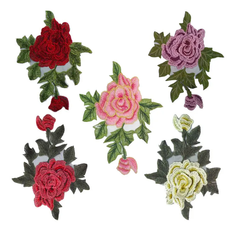 China wholesale custom flower applique rose embroidered patches for garment