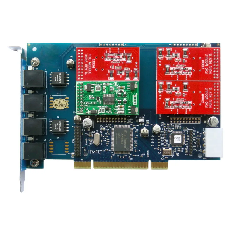TDM410 analog asterisk card with 4 FXS/FXO ports Supports Asterisk/Trixbox/Elastix/FreePBX/FreeSwitch