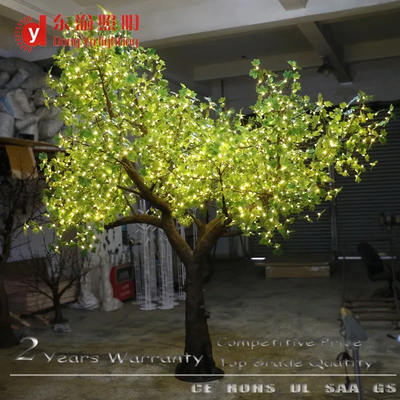 Warm white light green maple decorated outdoor lighted trees