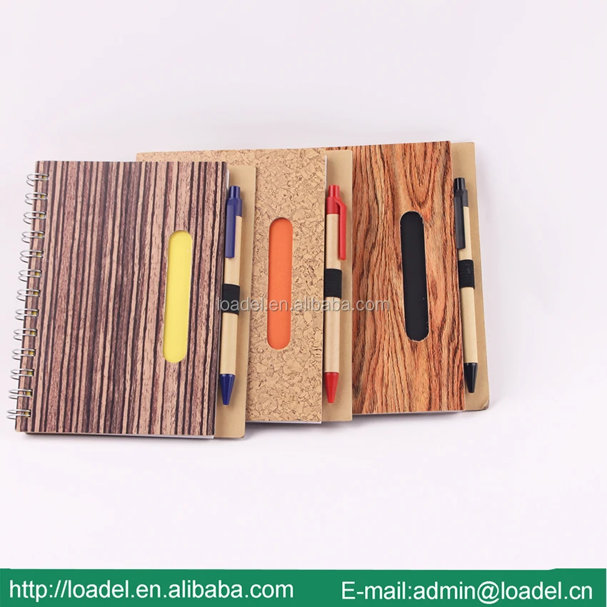 Printing wooden pattern cover eco friendly notebook with pen