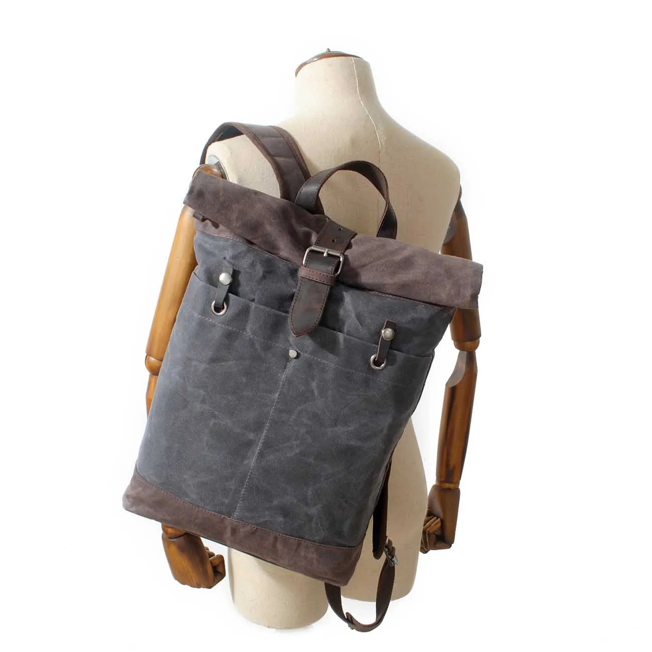 16950 wholesale custom logo vintage waxed waterproof roll up canvas men backpack , canvas bag