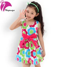 Flowers Girl Dress 2016 Floral Sleeveless Cotton Dress For Baby Girl 4-15Y Vestidos Infantil Kids Summer Clothes
