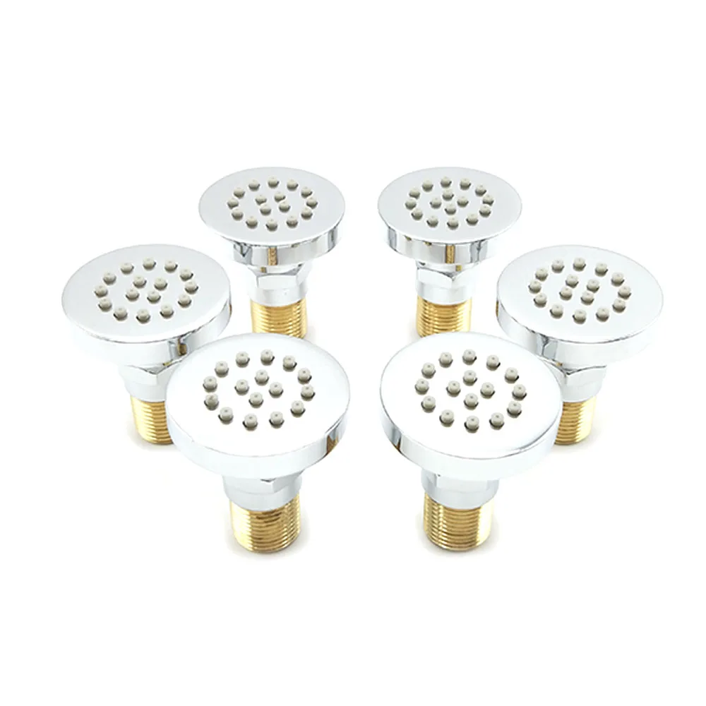 6 pcs round brass wall shower jet Bathroom Water Saving Shower Square Solid Brass Body Sprays Massage with Chrome Finish Spa Jet