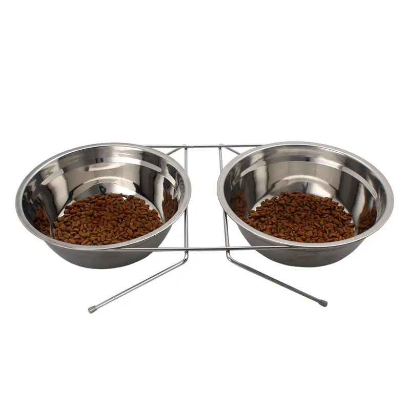 Non-Slip Stainless Steel Double Pet Dog Cat Bowl With Shelf