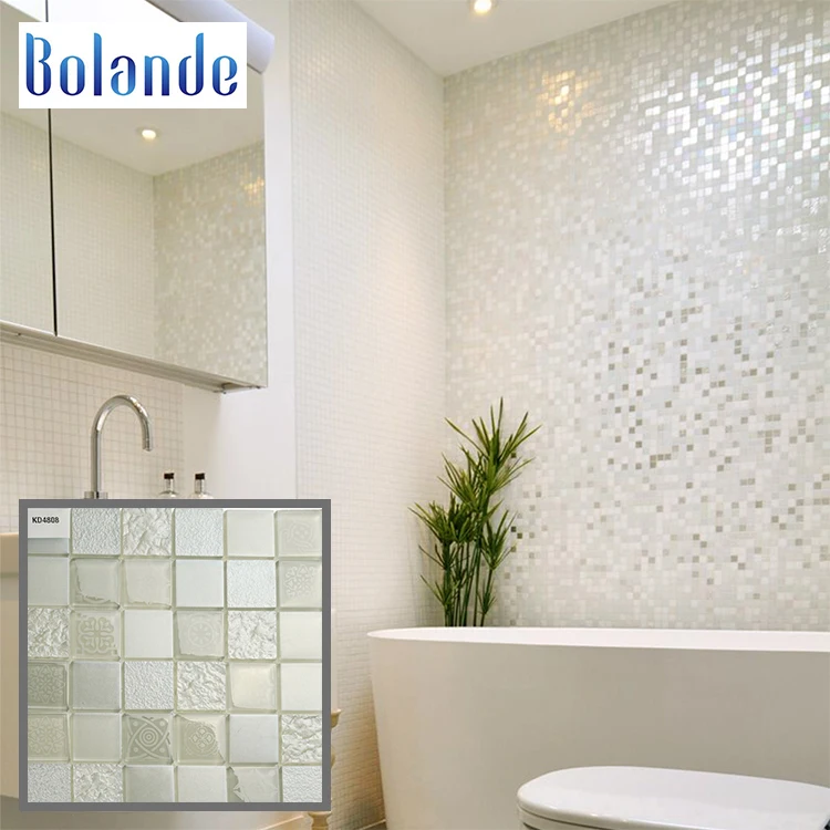 300*300 square mosaic backsplash tiles art design white glass crystal mosaic bathroom wall tile