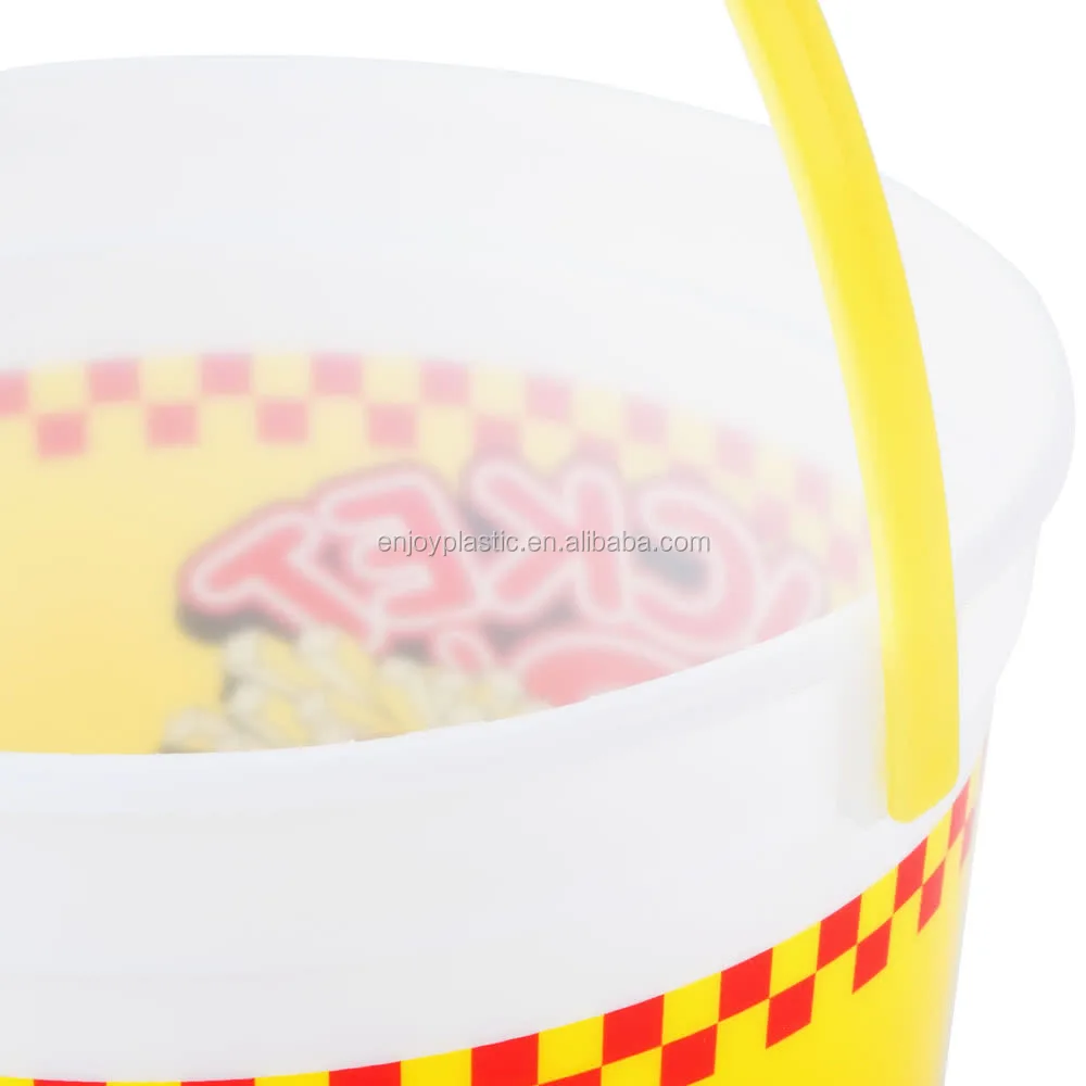 Custom logo impress Reusable 48 oz. Food packing Plastic Mini Donut Bucket with Handle for Sushi Dessert Coffee Ice Cream Salad