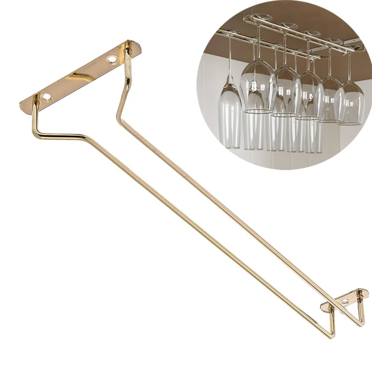 Brass Plated Stemware Rack Wire Glass Single Channel Bar Wine Glass Holder