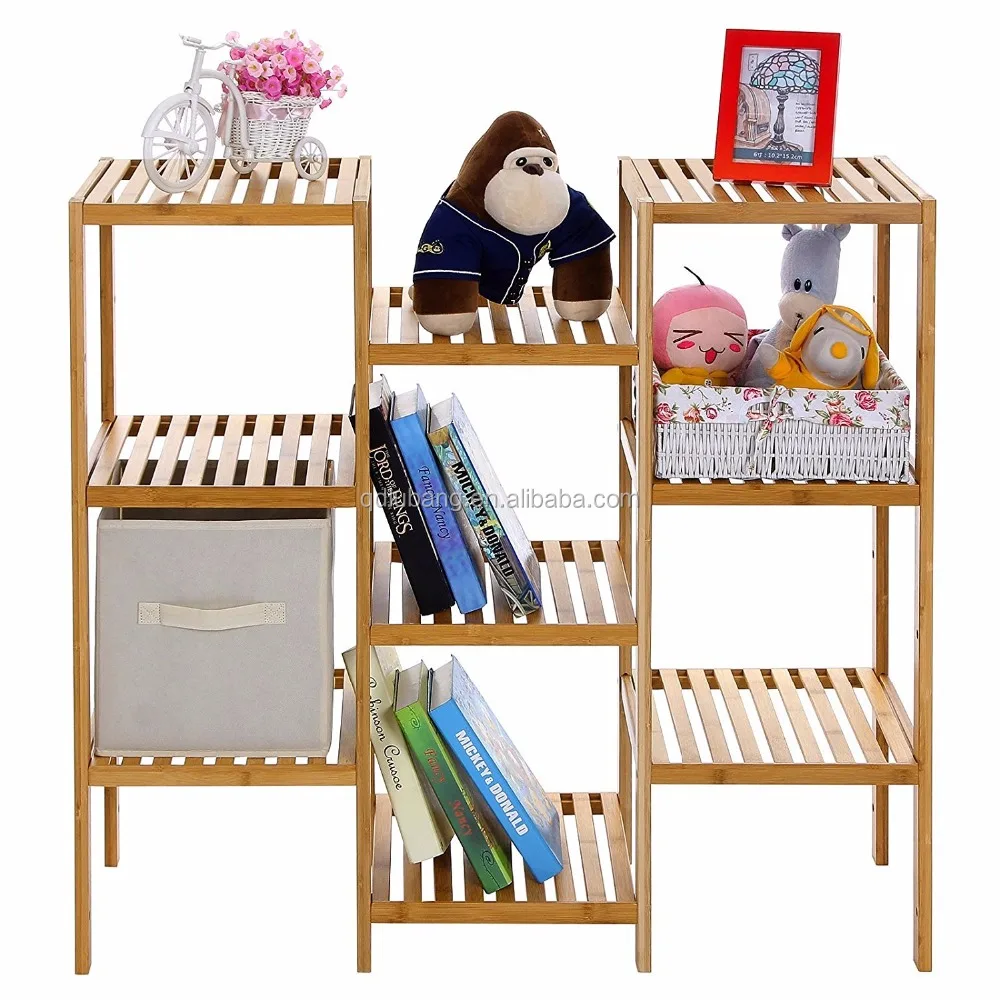 Book Shelf for Living Room, Bathroom, and Kitchen Shelving Home- 5-Tier Decorative Leaning Ladder Shelf- Wood Display Shelving