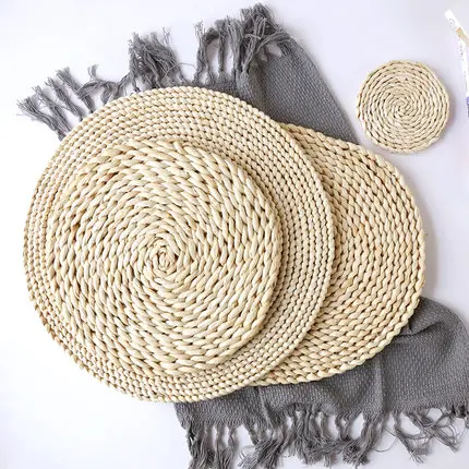 Custom  Natural Straw Thickening Heat-Insulated Plate Mat Dining Table Mat,Round Place Mat