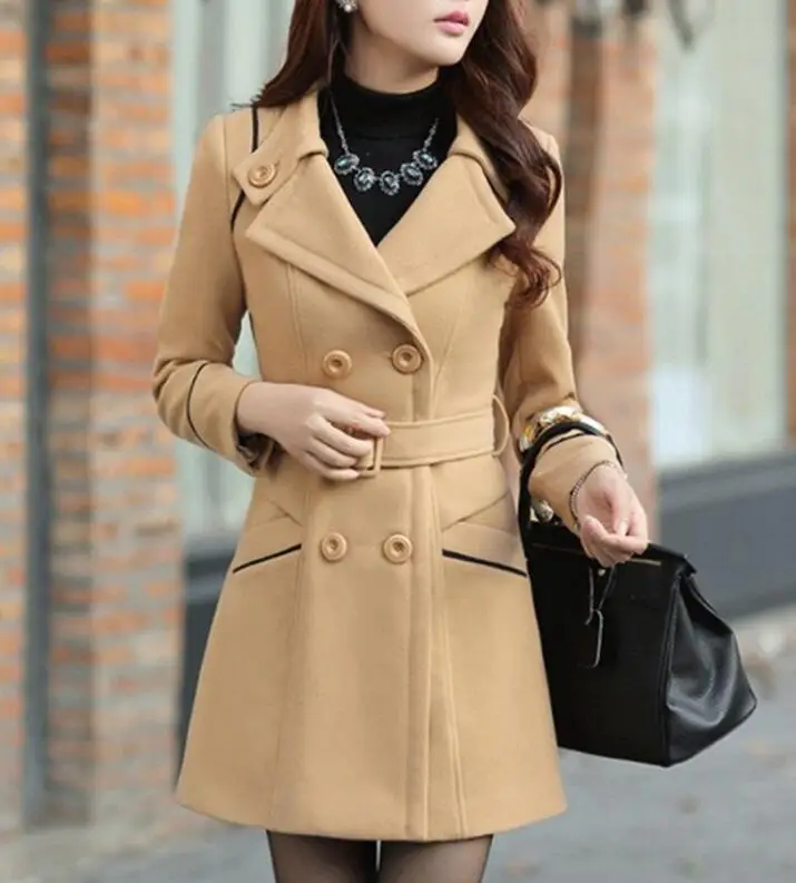 
Russian Autumn Winter Warm Ladies Double Breasted Long Women Wool Coat 