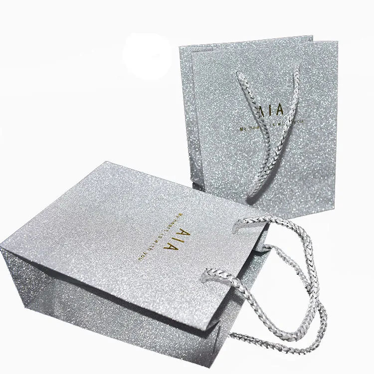 
 Индивидуальные блестящие бумажные пакеты, серебристые подарочные пакеты  