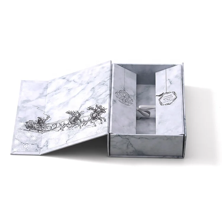 
Small Custom Double Door Printing Logo Snow Marble Boutique Gift Box for Christmas 