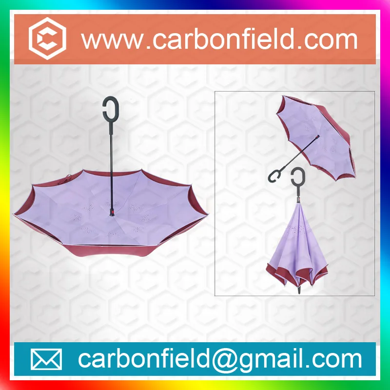 Windproof Reverse Folding Double Layer Inverted Umbrella and Self Standing Inside Out Rain Protection Umbrella with C-shaped Han