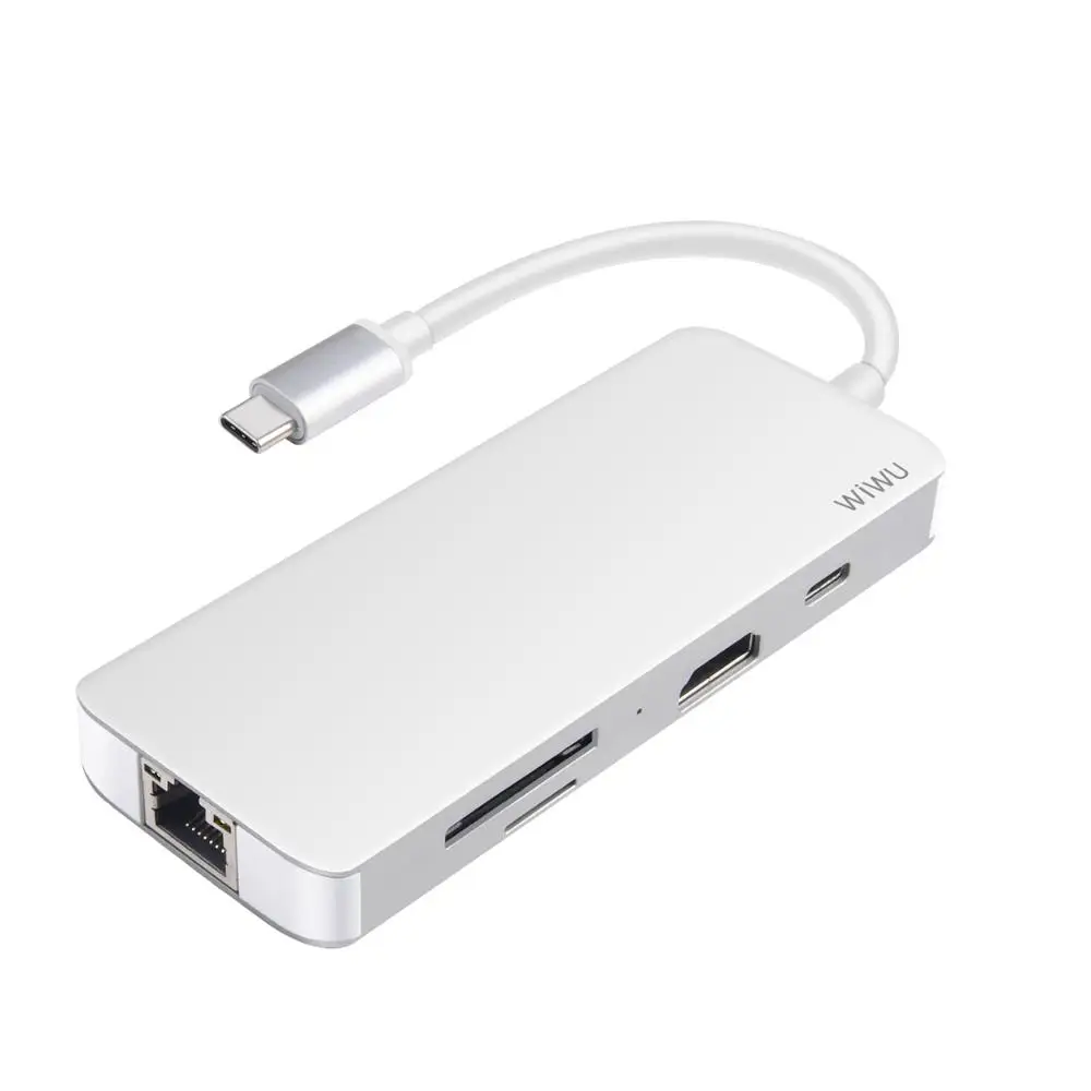 Aluminum with USB3.0, SD/TF Card Reader, 4K HD MI, RJ45, PD USB C Type C HUB 8 Port