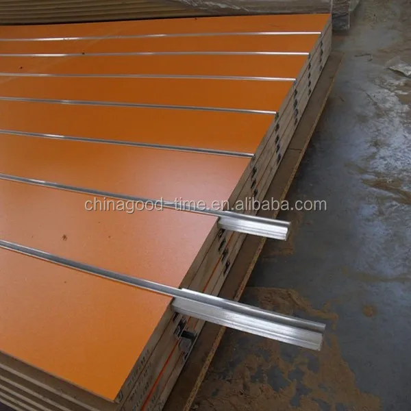 slotted melamine faced mdf milamine slatwall with design aluminium insert 0.5mm 15 grooves