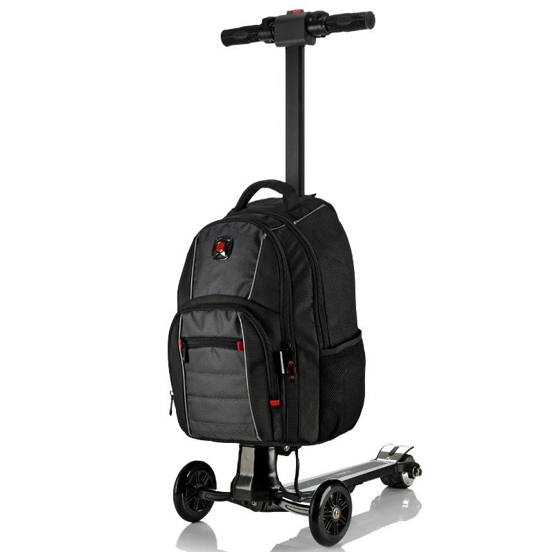 backpack on scooter Smart travel Backpack with wheels Detachable skateboard