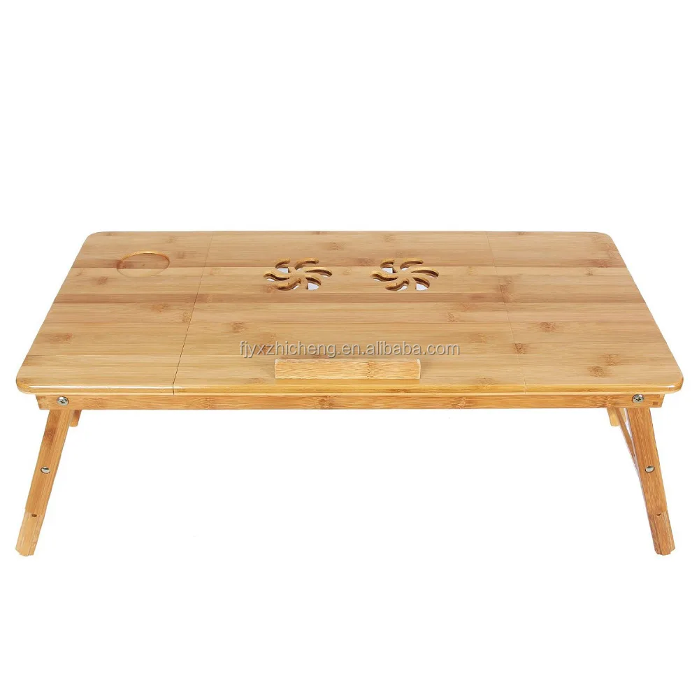 Wholesale Eco-friendly Right/Left handed Laptop Desk Bamboo Foldable Wooden Bed Table Tray With Drawer