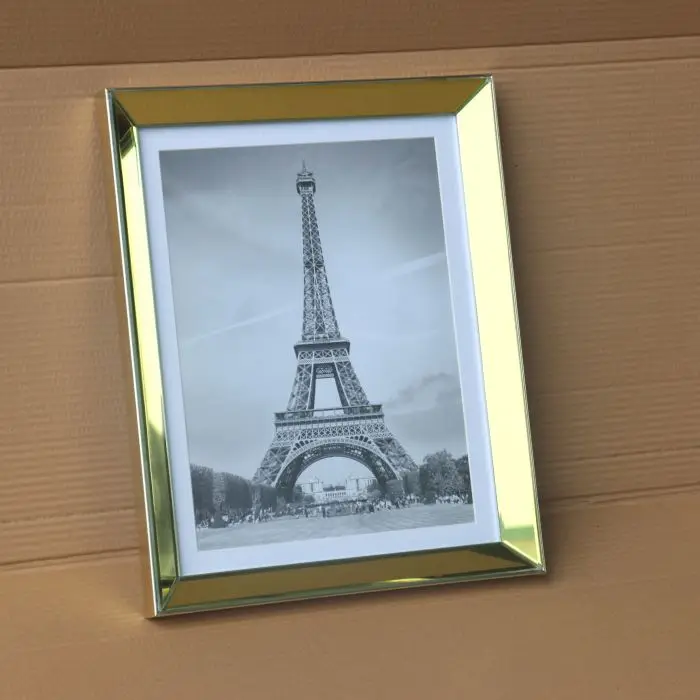 
shinning gold mirror stick on mirror photo frame with Eiffel Tower picture 
