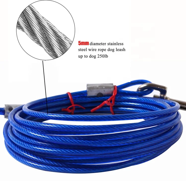 PVC Plastic Coated Steel Wire Rope Dog Tie Out Cable Leash Stainless steel wire dog leash PVC coated steel wire rope
