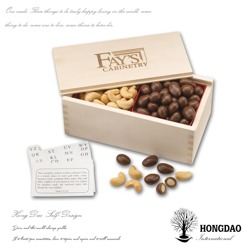 
HONGDAO 100% natural wood material Box wooden wine cookie box with compartitions wholesale 